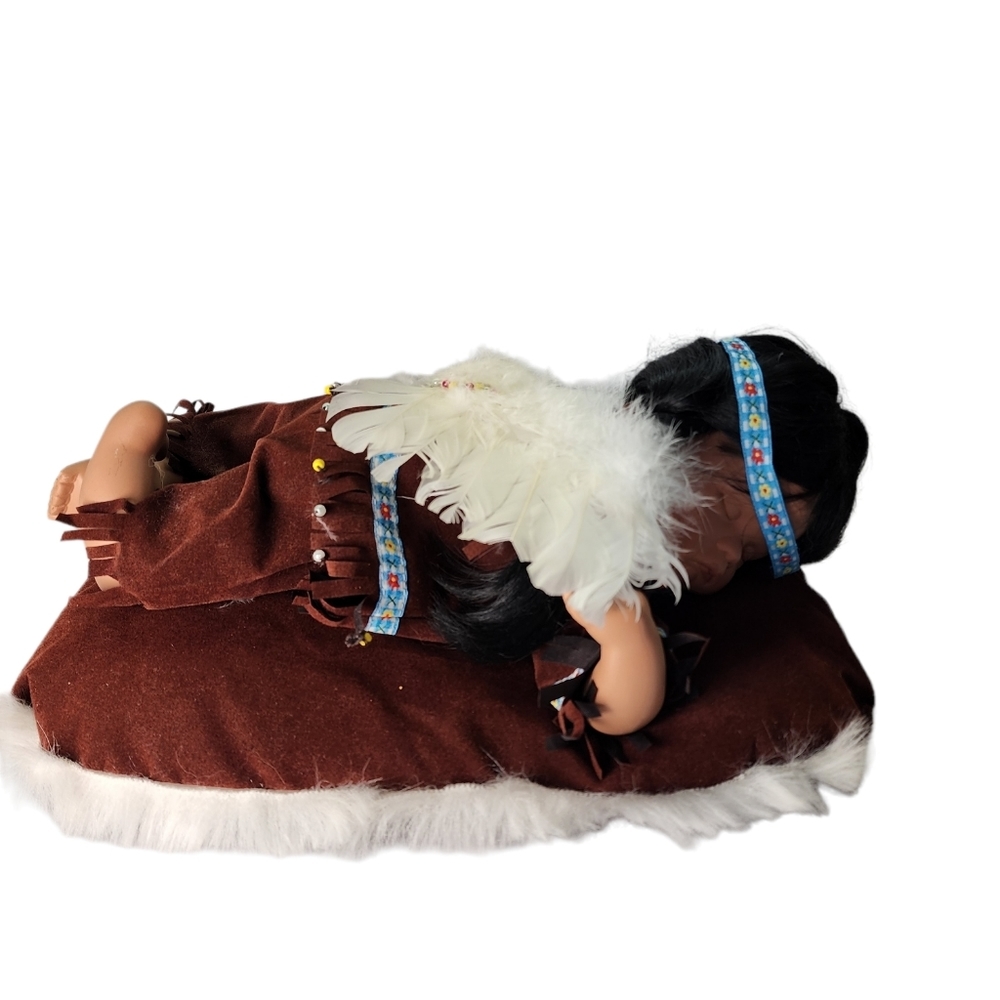 GOLDENVALE 1/2000 Native American Sleeping Baby Porcelain Doll on Pillow